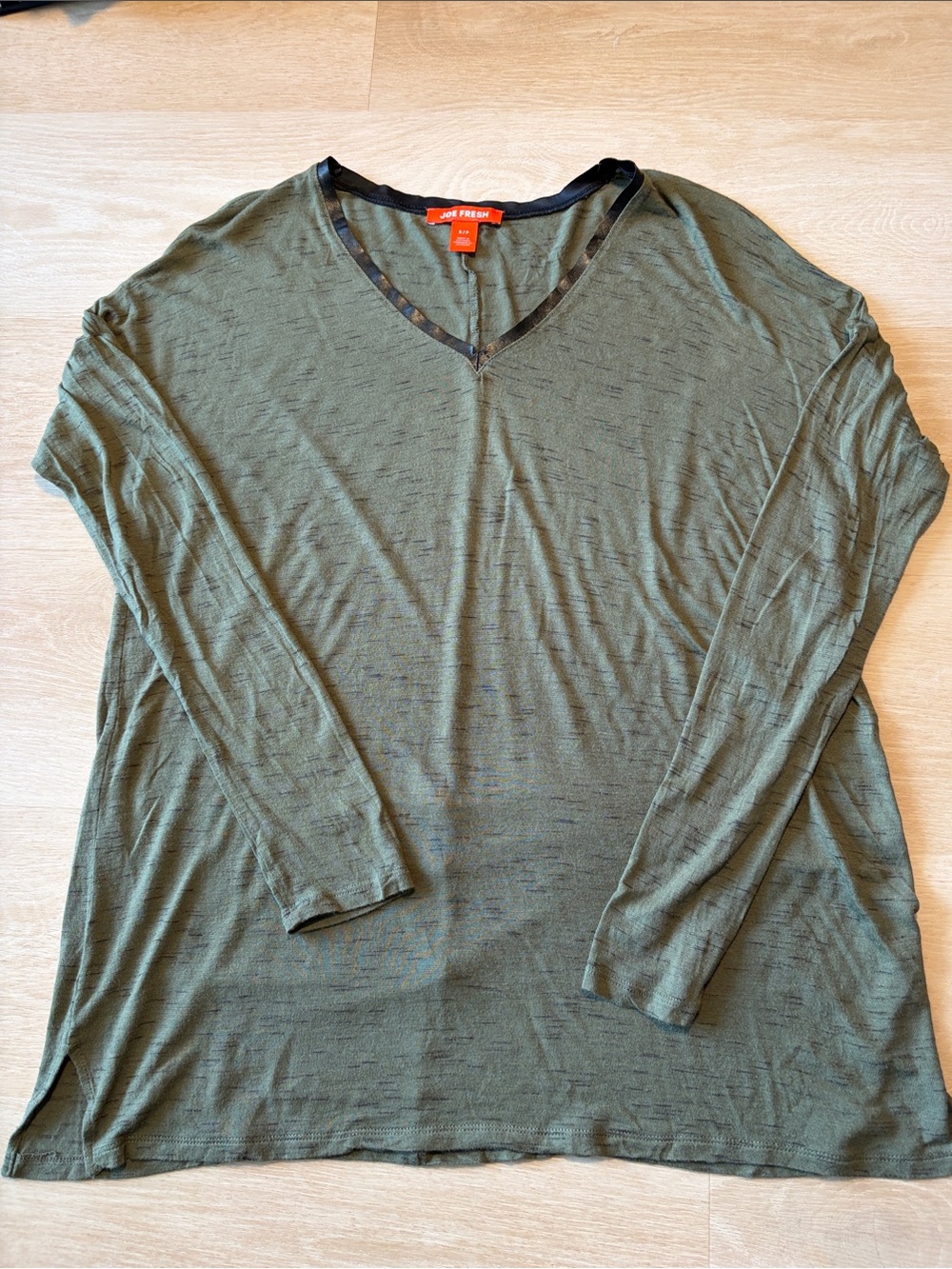 Joe Fresh Olive Oversized Faux Leather V-Neck Top S